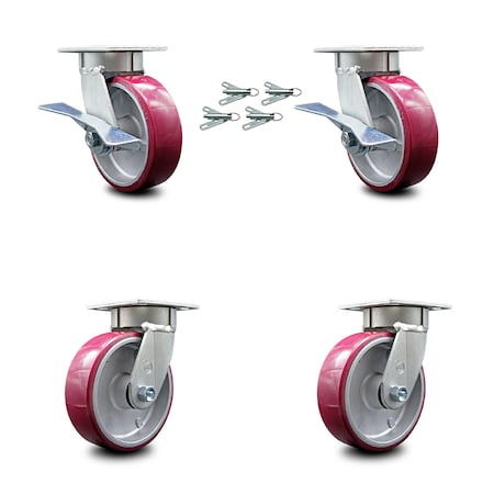 Service Caster 6 Inch Kingpinless Poly on Aluminum Wheel Caster Swivel Locks 2 Brakes SCC, 4PK SCC-KP30S620-PAR-SLB-BSL-2-BSL-2